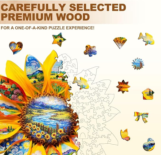 Sunflower Oil Painting Puzzles Adults Gifts Wooden 180 Pieces 11.4 * 11.1in - Image 3