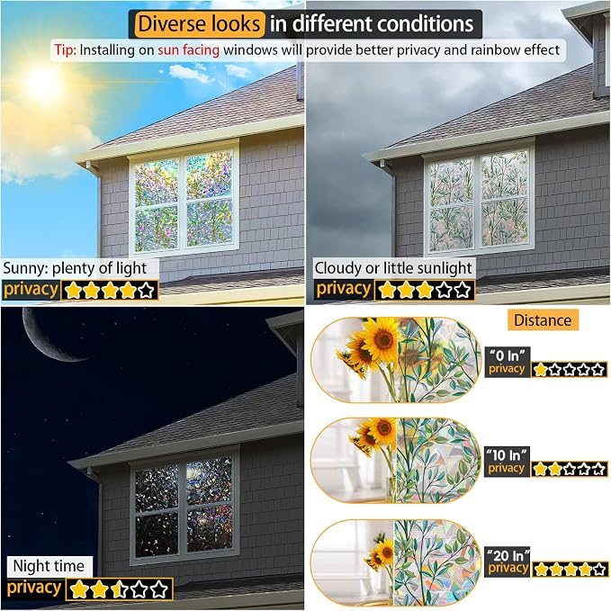 Non-Adhesive Stained Glass Window Film Decorative, Static Cling Privacy Window - Image 7
