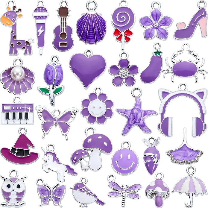 Silver-Tone Enamel Charms Set for DIY Jewelry Making by Anjulery