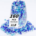 1 LB Mix Blue Flat Glass Beads, 160-180PCS Small Glass Marbles, Mini Flat Round by Foncomy