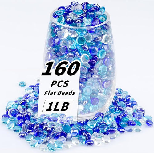 1 LB Mix Blue Flat Glass Beads, 160-180PCS Small Glass Marbles, Mini Flat Round by Foncomy