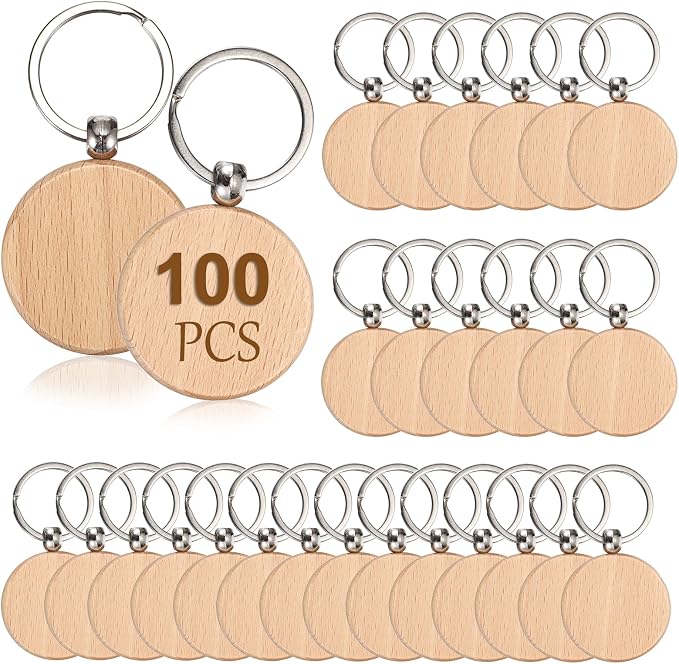 JUXYES 100 PCS Unfinished Wooden Keychain Blanks by JUXYES