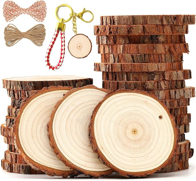 SENMUT Wood Slices 30 Pcs 3.1-3.6inch Natural Rounds Unfinished Wooden Circles by SENMUT