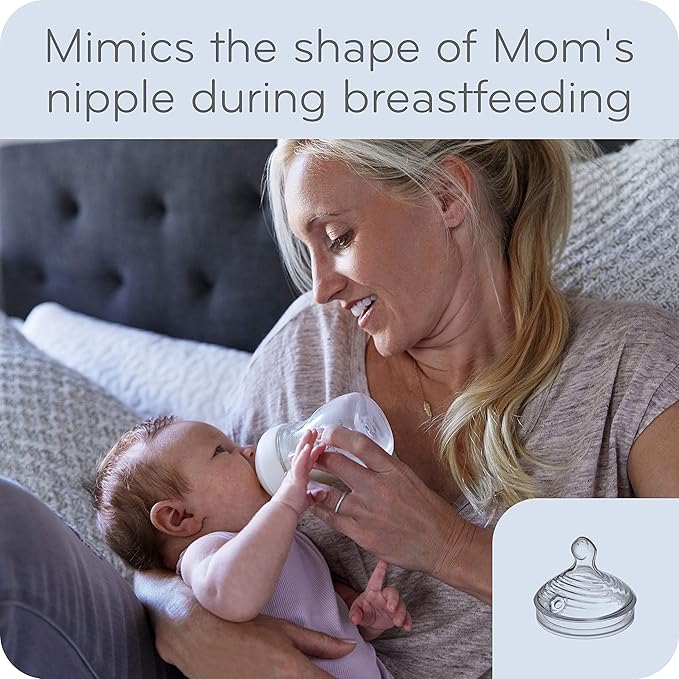 NUK Simply Natural Baby Bottle with SafeTemp, Anti-Colic Vent, and Slow Flow Nipple for Natural Feeding, 9 oz., 4-Pack