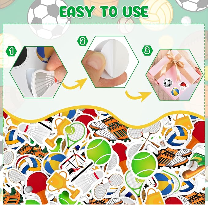 300Pcs Sports Foam Stickers, Self-Adhesive Sport Balls Stickers Basketball - Image 6