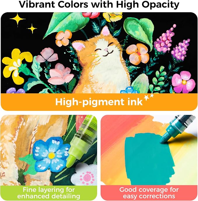 Ohuhu Acrylic Paint Markers Brush Tip Acrylic Markers High Opacity Paint Pens - Image 3