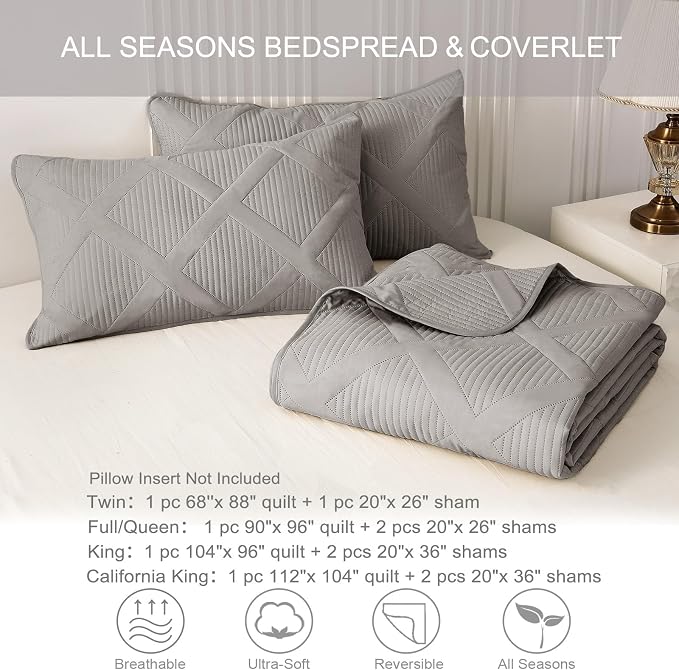 Exclusivo Mezcla King Quilt Set- Light Grey Quilts Bedding Set - Image 6