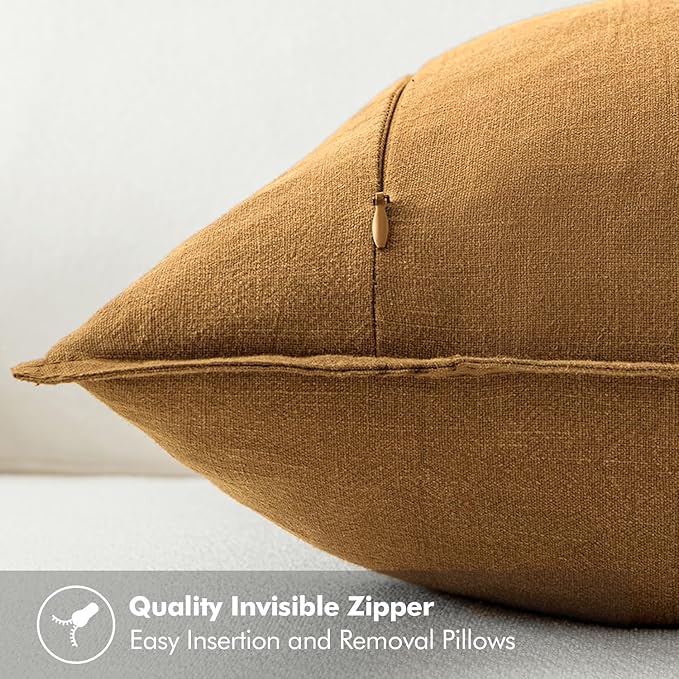 MIULEE Decorative Linen Euro Sham Pillow Covers 22x22 Inch Hazel Boho Farmhouse - Image 3