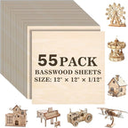 55 Pack Basswood Sheets for Crafts, Wood Burning, Architectural Models by MITINU