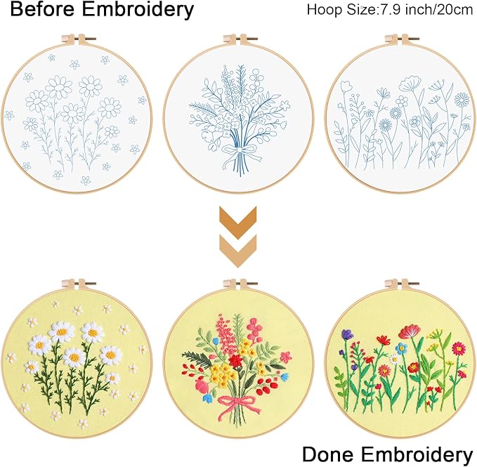 Louise Maelys 3 Set Floral Embroidery Kit, Botanical DIY Craft Collection | - Image 3