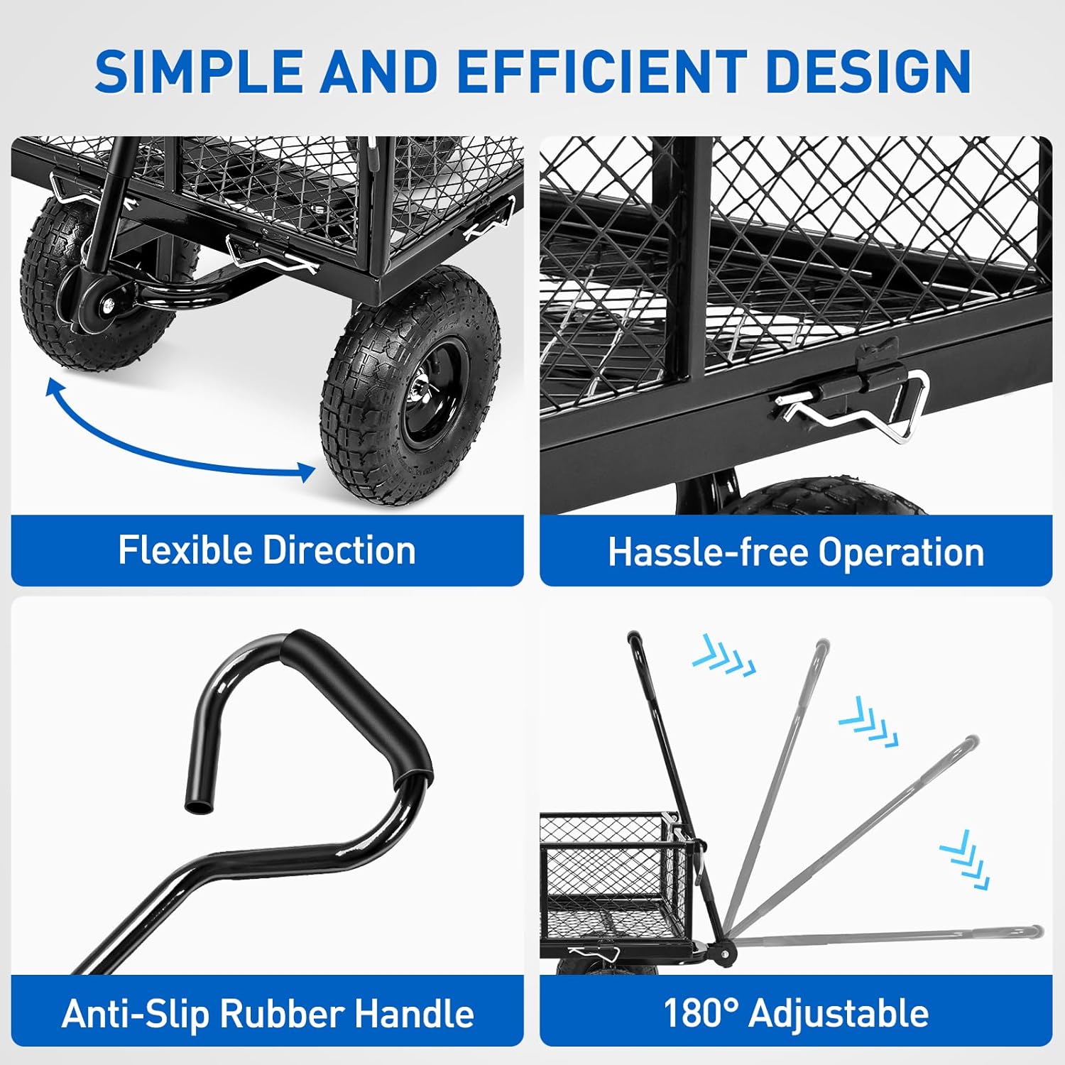 Yesker Steel Garden Carts - 800lbs Dump Wagon with All Terrain Inflatable Wheels for Yard Lawn Farms Gardening - Heavy Duty Utility Outdoor Hauling Wheelbarrow