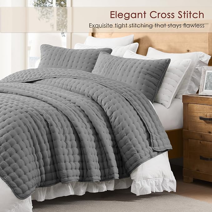 WDCOZY Dark Grey King Size Quilt Bedding Sets - Image 3