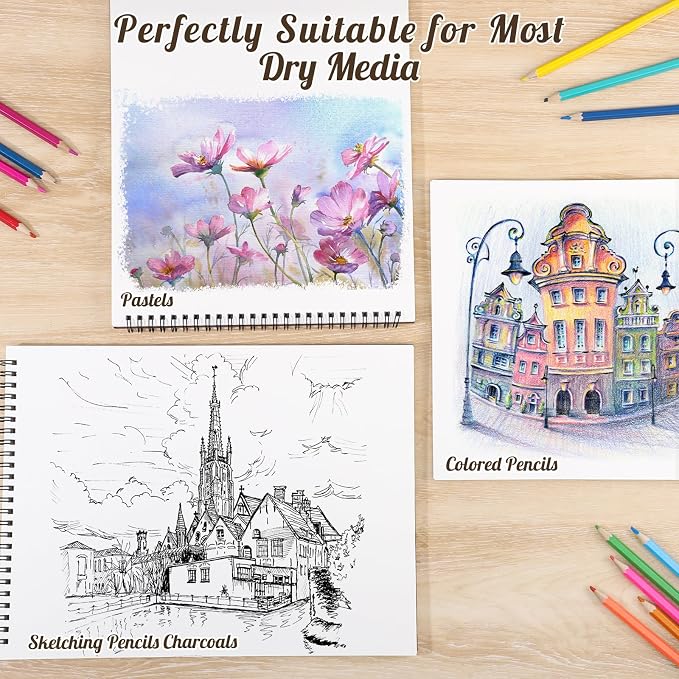 12 Pack Sketch Book, 5.5 x 8.5 Inch Sketchbook, 68lb/100gsm Top Spiral Bound - Image 5