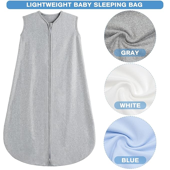 3 Pack Baby Sleep Sack 3-6 Months 100% Rayon Cotton Baby Sleeping Bag 2-Way Zipper Toddler Wearable Blankets Comfy Stretchy Thin Sleep Sacks TOG 0.3