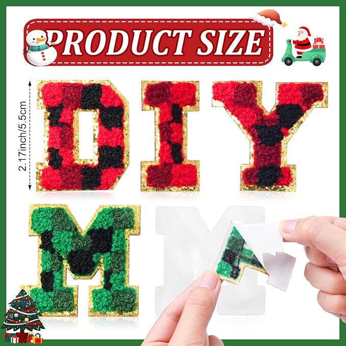 WILLBOND 52 Pcs Christmas Alphabet Patches Self Adhesive Letter Patches - Image 3