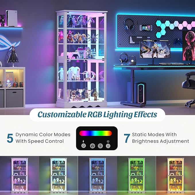 Dystler Display Cabinet with RGB LED Lights & Glass Doors, Flexible Storage - Image 3