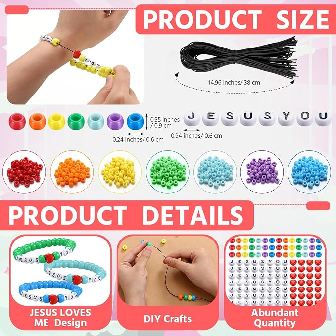 Ferreve 35 Sets Rainbow Religious Bead Wristband Craft Kit Jesus Love You Faith - Image 2