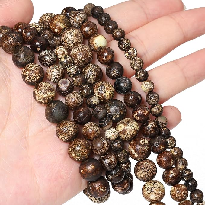 60pcs Round Loose Brown Crack Old Agate Beads - Image 5