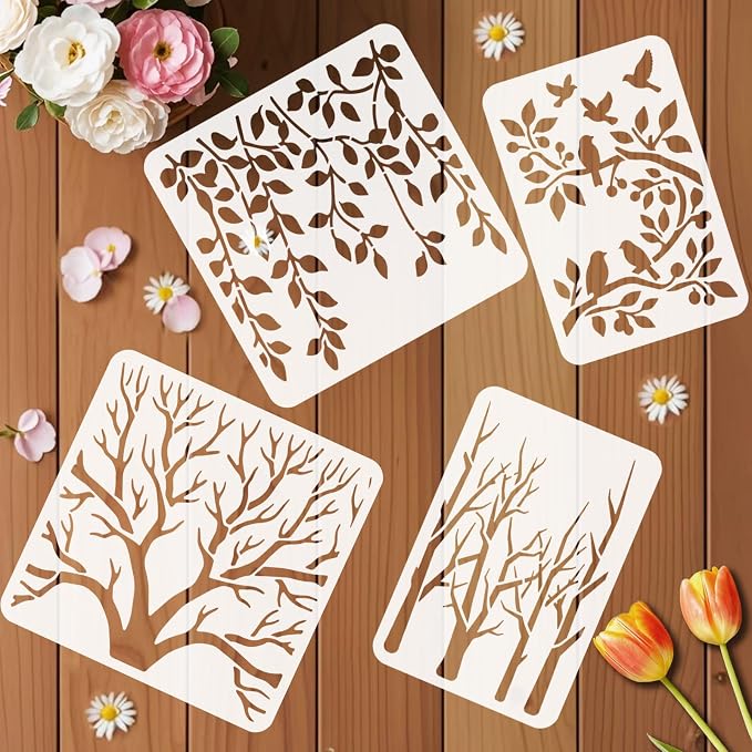 6pcs Tree Leaves Stencil for Painting Birds Branches Painting Crafts Template - Image 5