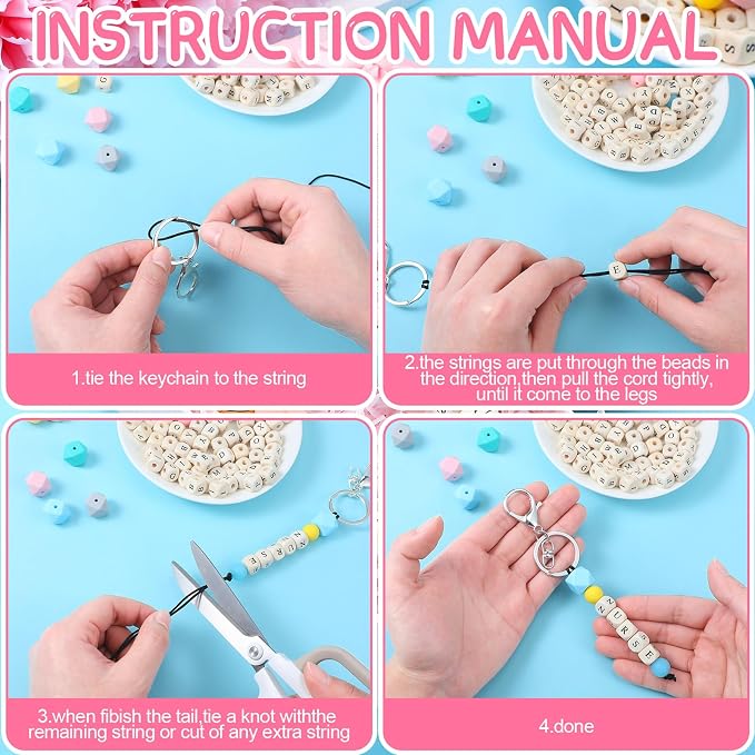 Landical 342 Pcs DIY Bead Keychain Kit Colorful Silicone Bead Personalized - Image 2