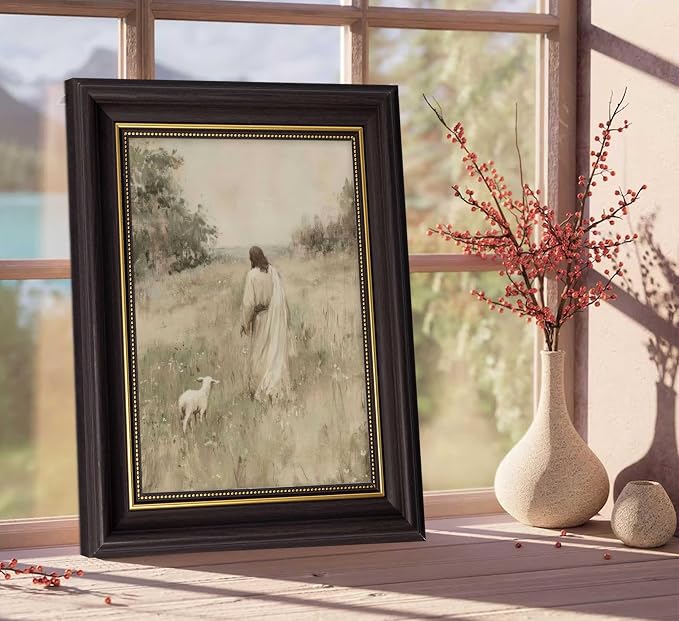 Jesus And Lamb Wall Art Framed Jesus Leaves The 99 Sheep Wall Decor The Lost - Image 2