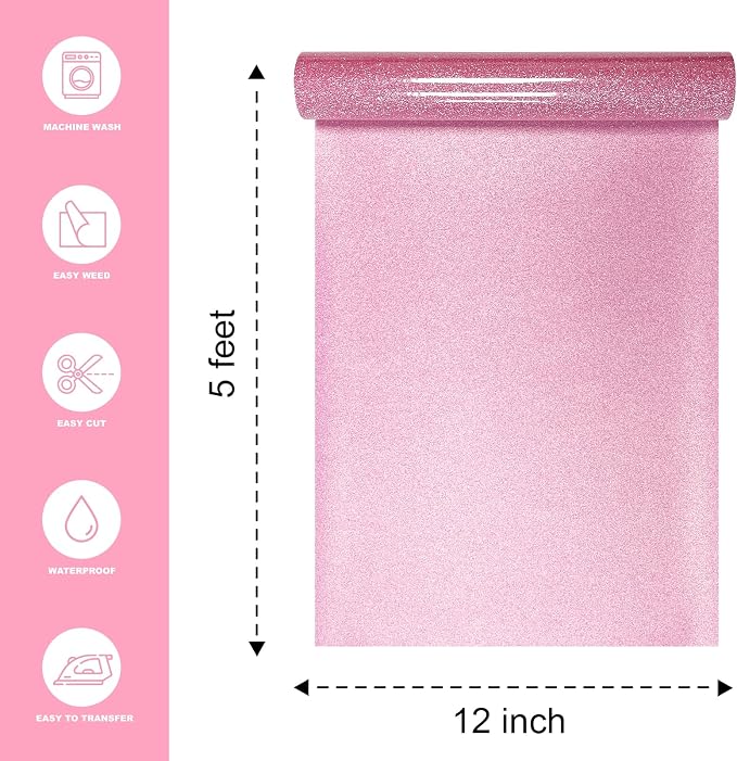Rouge-Pink Glitter Heat Transfer Vinyl, Glitter Iron-On - Image 2