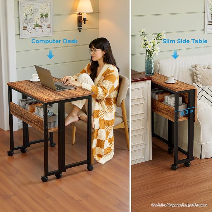 GreenForest Folding Desk with Wheels, 31.5" Rolling Table - Image 6