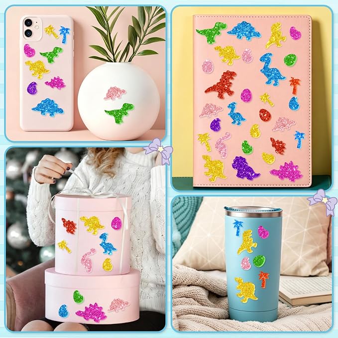 681 Pcs Glitter Foam Stickers, Dinosaur Shapes Stickers, 7 Sheets Colorful 3D - Image 4