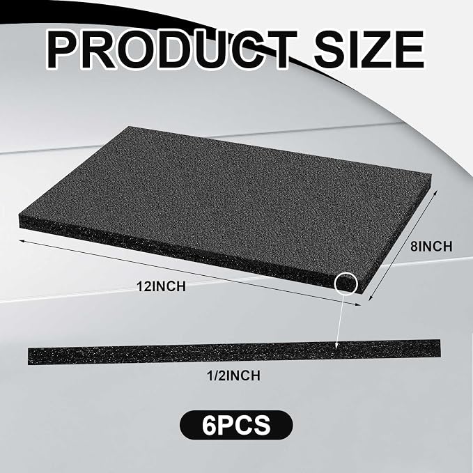 Frienda 6 Pcs 12" x 8" x 0.5" Polyethylene Foam Sheet Thick Black Packing Foam - Image 2