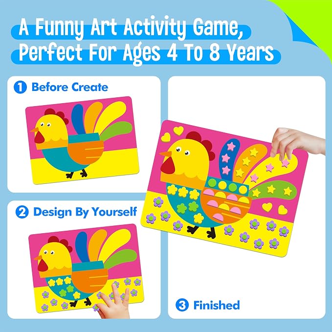 SpriteGru Foam Sticker Art Activity, 20 Farm Animal Art Boards - Image 3