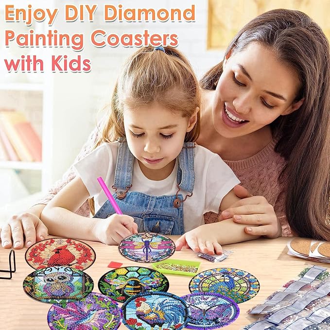 ijbnhd 8 Pack Diamond Art Coasters Kits Animals Diamond Painting Coasters | - Image 5