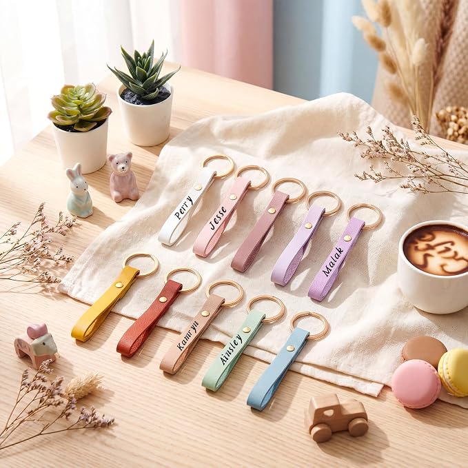 Wavyknot 50 Pcs PU Leather Keychain Blanks Bulk Laser Engraving Blanks Keychain - Image 6