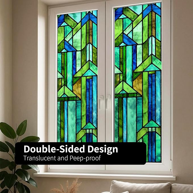 Original Hand Drawn Faux Stained Glass Window Film, Double-Sided Privacy Static - Image 6
