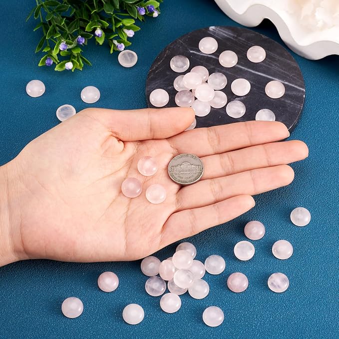 FASHEWELRY 50Pcs Natural Rose Quartz Cabochons Flat Back Gemstone Cabochons - Image 6