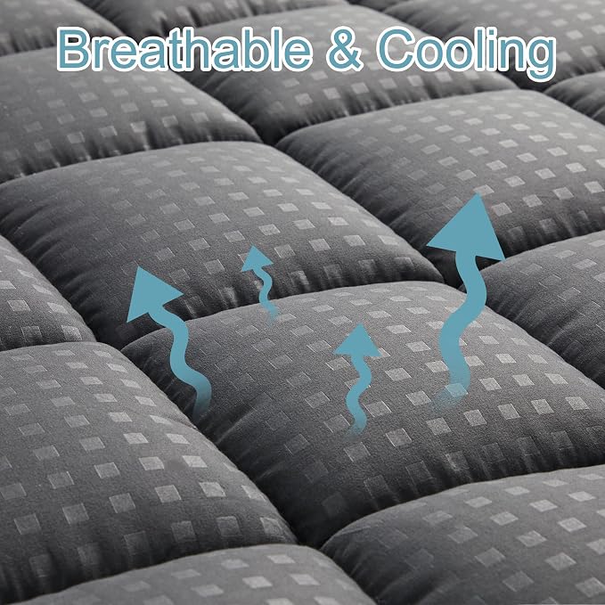 HYLEORY California King Mattress Pad Quilted Fitted Mattress Protector Cooling - Image 2