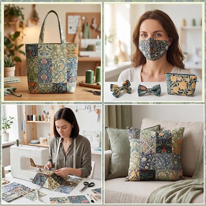 25 Pcs William Morris Cotton Fabric Squares, 10 x 10 Inch, Floral | Precut - Image 5