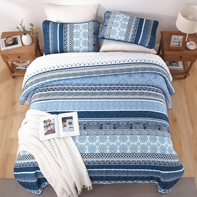 WONGS BEDDING Boho Quilt Set Queen Size, Lightweight Microfiber Bedspread - Image 9