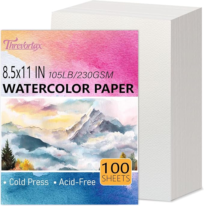 Threvortax 100 PCS Watercolor Paper 8.5x11 Inch 105LB/230GSM Cold Press Water by Threvortax
