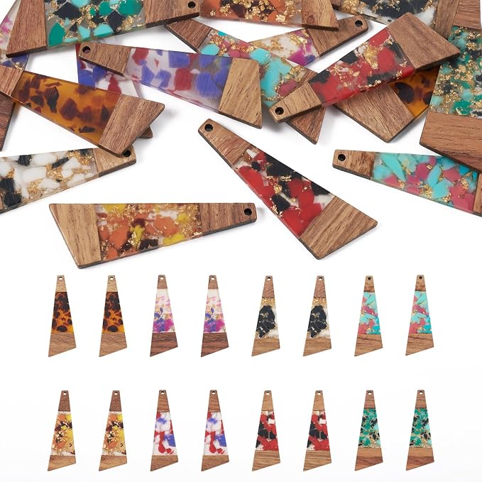 FASHEWELRY 16Pcs Trapezoid Resin Wood Charms Wooden Earring Blanks Geometry by FASHEWELRY
