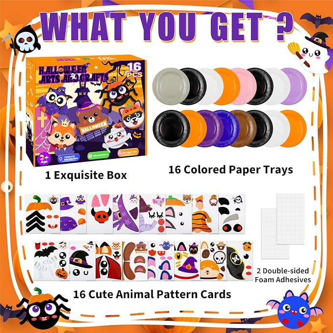 16 Pack Arts and Crafts for Kids, Toddler Crafts Animal Paper Plate Art Kit - Image 2