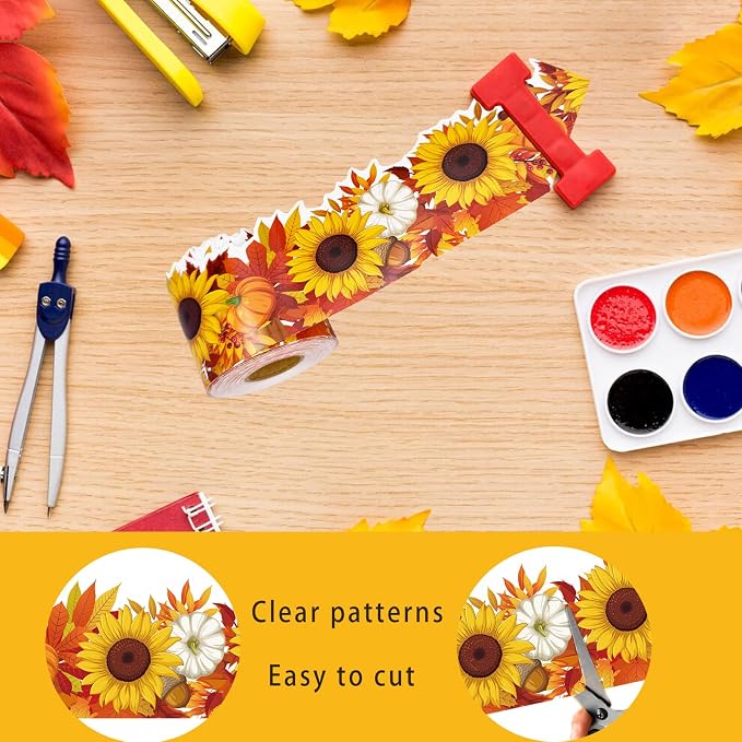 68.9 Feet Sunflower Maple Leaves Pumpkins Theme Bulletin Board Borders - Image 3
