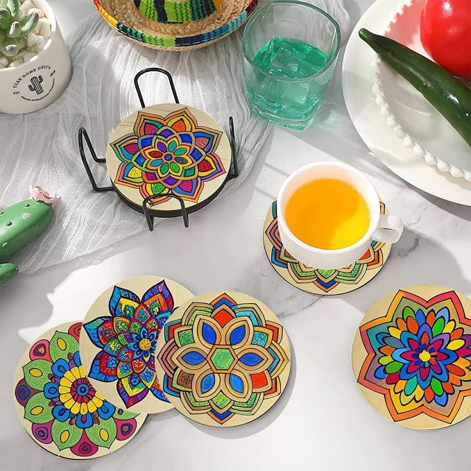 40Pcs DIY Unfinished Mandala Painting Wood Craft Wooden Chips Coloring - Image 5