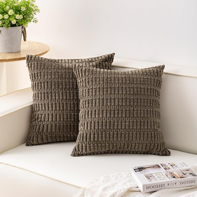 Aegero Pack of 2 Corduroy Decorative Throw Pillow Covers 16x16 Inch Soft by Unknown