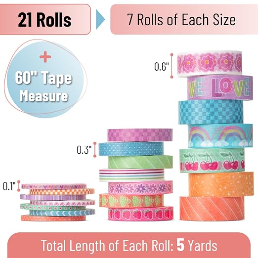 Mr. Pen- Washi Tape Set, 21 Rolls, Pastel Bliss | 5 Yards/Roll, Washi Tape - Image 2