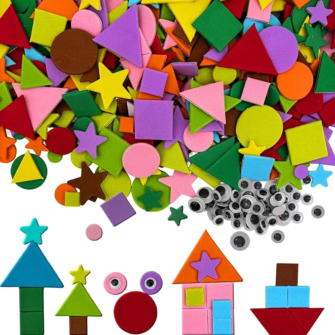 1050 pcs Foam Shapes Stickers, 4shapes-10 Colors Self Adhesive Shape by Unknown