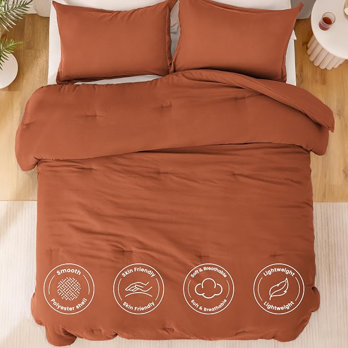 Love's cabin Terracotta Queen Comforter Set, 3-Piece Prewashed Bed Set - Image 3