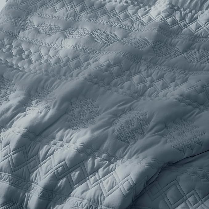 WDCOZY Boho Blue Grey Quilts Queen Size Bedding Sets - Image 5