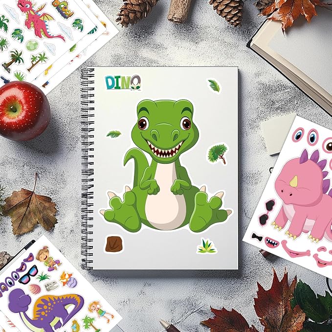 42 Sheets Create Funny Dinosaur Stickers, Make a Face Stickers - Image 2