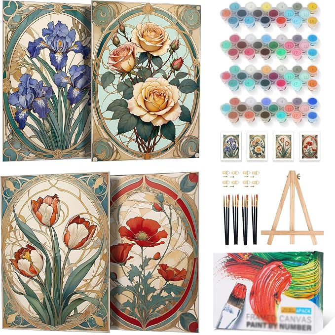 4 Pack Framed Paint by Numbers Kit by Yezavesu