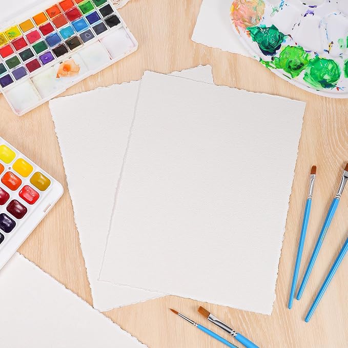 25 Sheets Watercolor Paper 8.5 x 11, 300 GSM Deckled Edge Paper Rough/Textured - Image 3